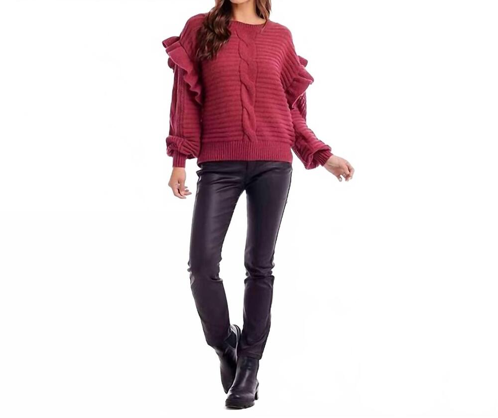 NEW MUDPIE willow ruffle sweater in raspberry